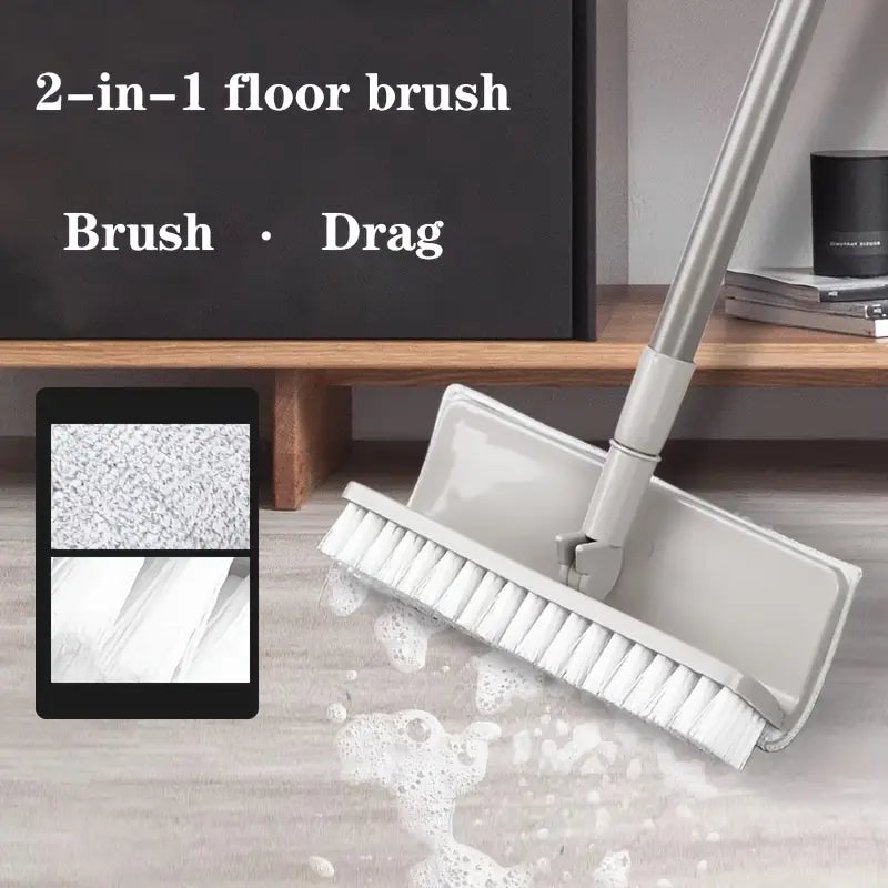 GALESENA 1PC retractable long handle 2-in-1 floor brush, mops, suitable for bathroom, deck, bathtub, tile, kitchen, swimming pool, patio, garage cleaning Steel Glass