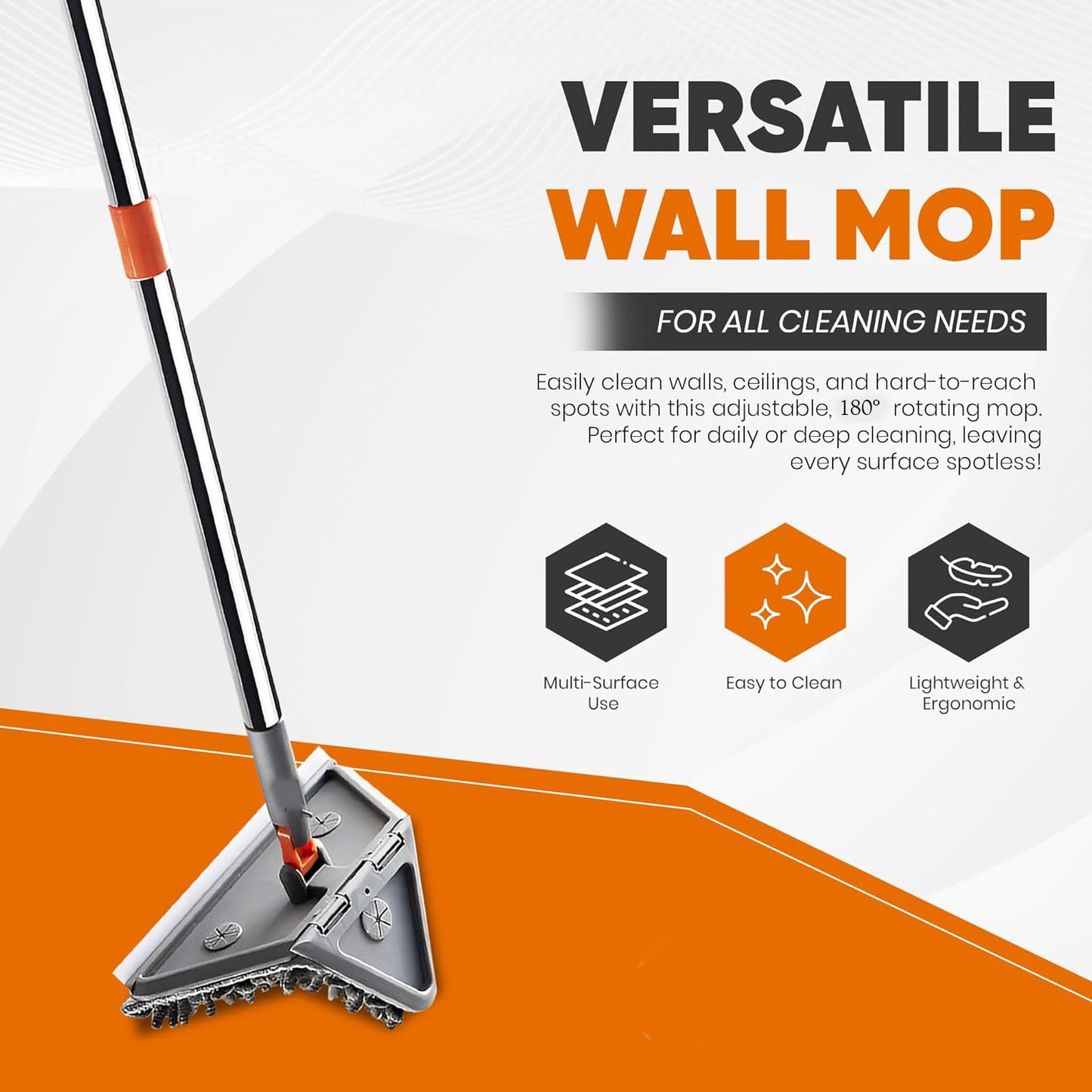 GALESENA 1PC Wall Cleaner Mops With Long Handle -360° Rotating Baseboard Cleaner Tool ,Cleaning rags,With Replacement Microfiber Chenille Pads Feather Duster For Walls, Window, Floor, Baseboard, Ceiling