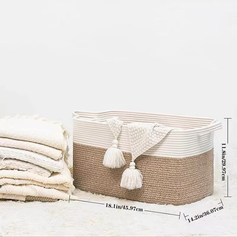 GALESENA 1PC large blanket basket, woven basket, laundry basket for storing rectangular dirty clothes basket for laundry, living room, bedroom rope storage basket for blankets