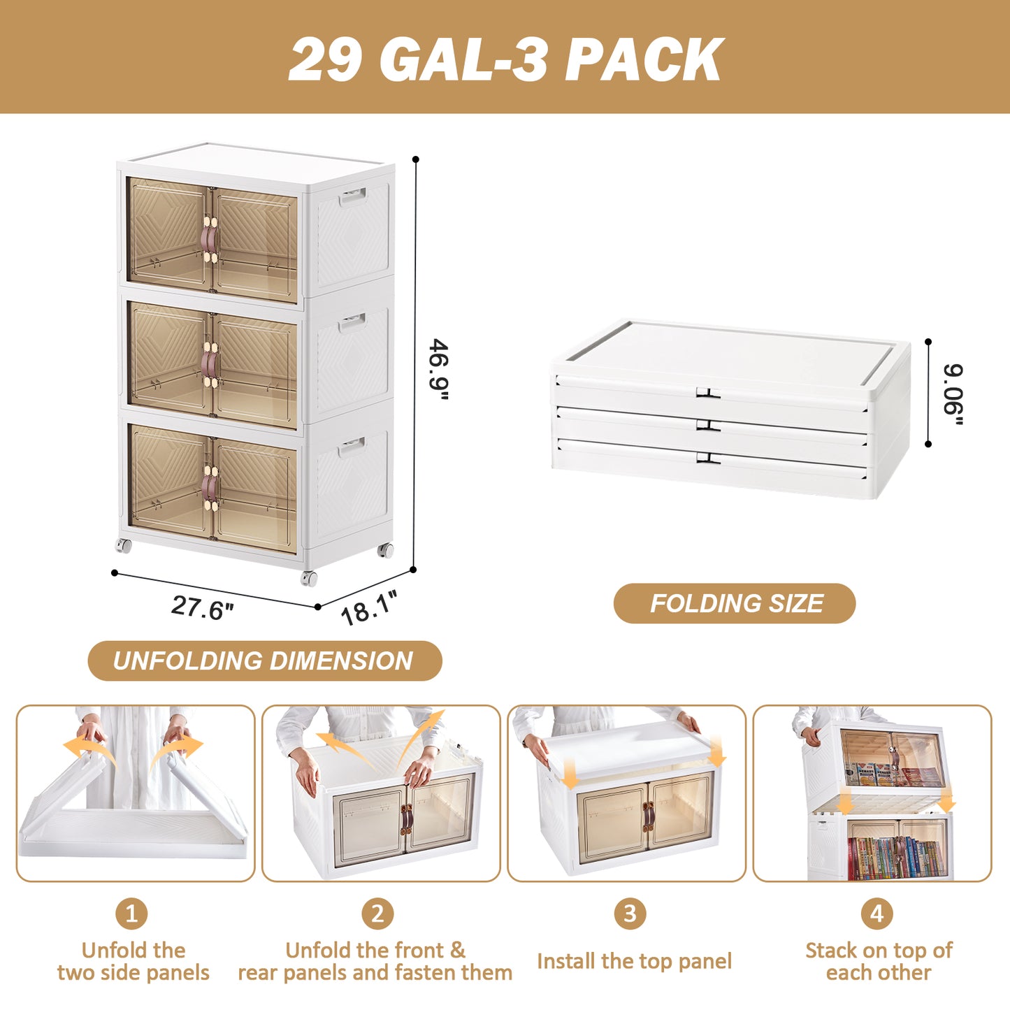 GALESENA All purpose portable household storage bins with lids,Plastic storage cabinet, Stackable storage bins with wheels,Storage cabinet, Foldable organizer system for bedroom, Office, Kitchen organizers shoe storage cabinet.