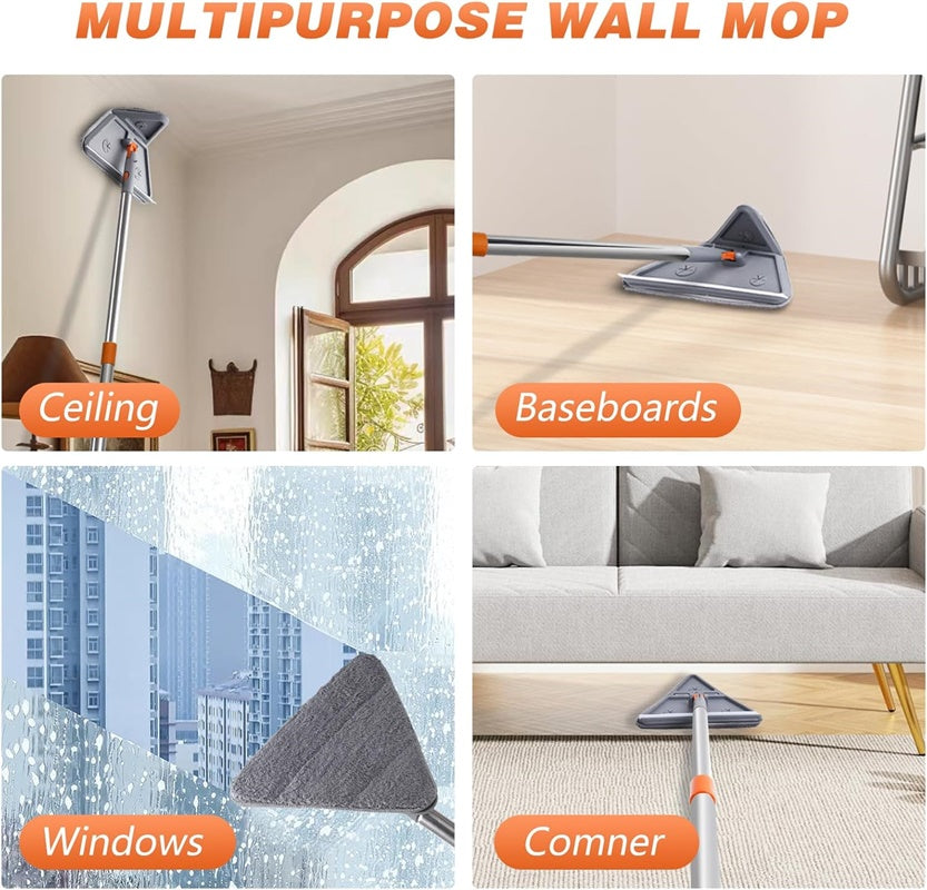 GALESENA 1PC Wall Cleaner Mops With Long Handle -360° Rotating Baseboard Cleaner Tool ,Cleaning rags,With Replacement Microfiber Chenille Pads Feather Duster For Walls, Window, Floor, Baseboard, Ceiling