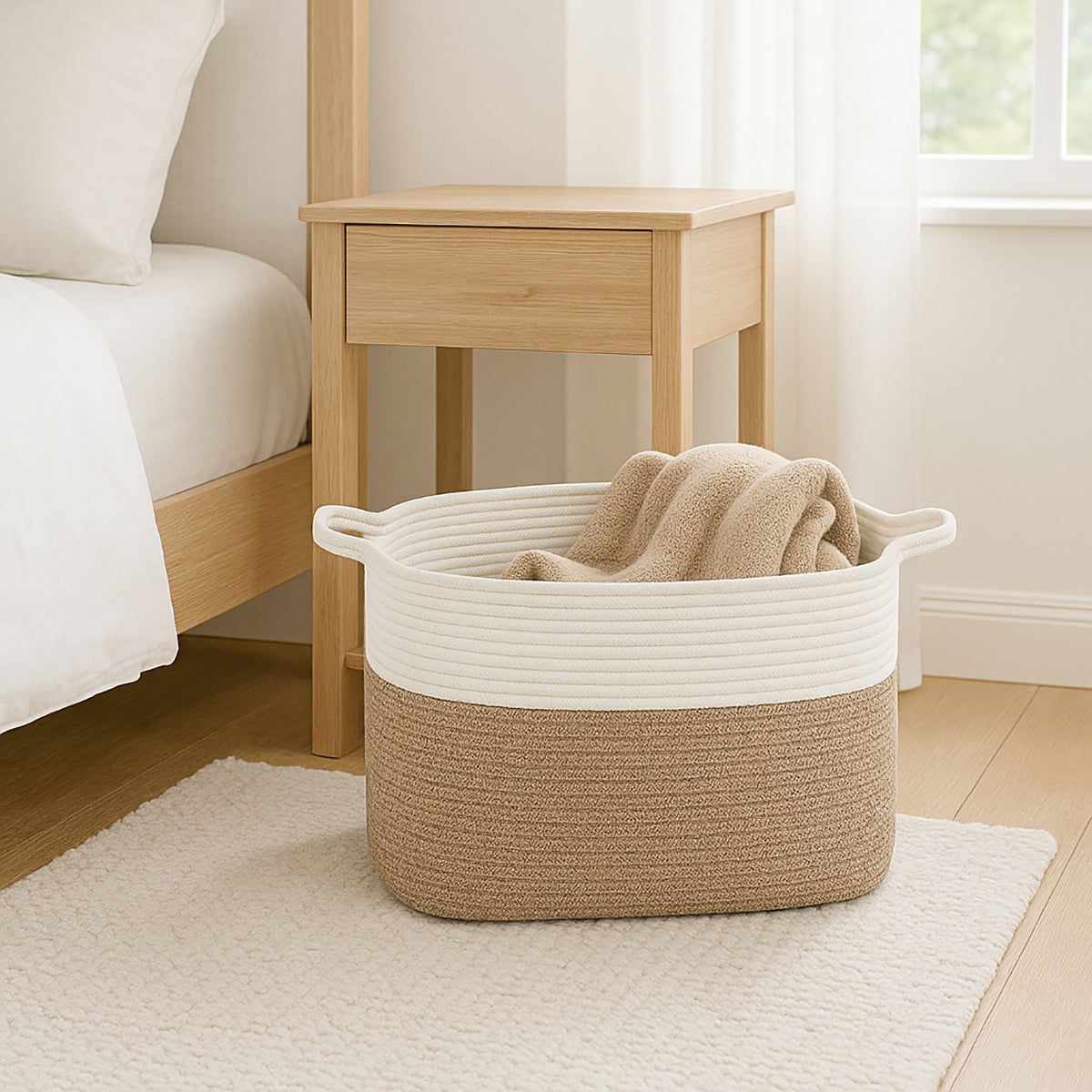 GALESENA 1PC large blanket basket, woven basket, laundry basket for storing rectangular dirty clothes basket for laundry, living room, bedroom rope storage basket for blankets