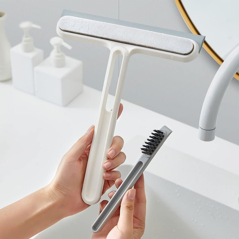 GALESENA 4-in-1 Multi-Purpose Cleaning Tool,Cleaning Brushes : Squeegee, Sponge, Brush & Spatula for Windows, Shower Doors, Smooth Surfaces