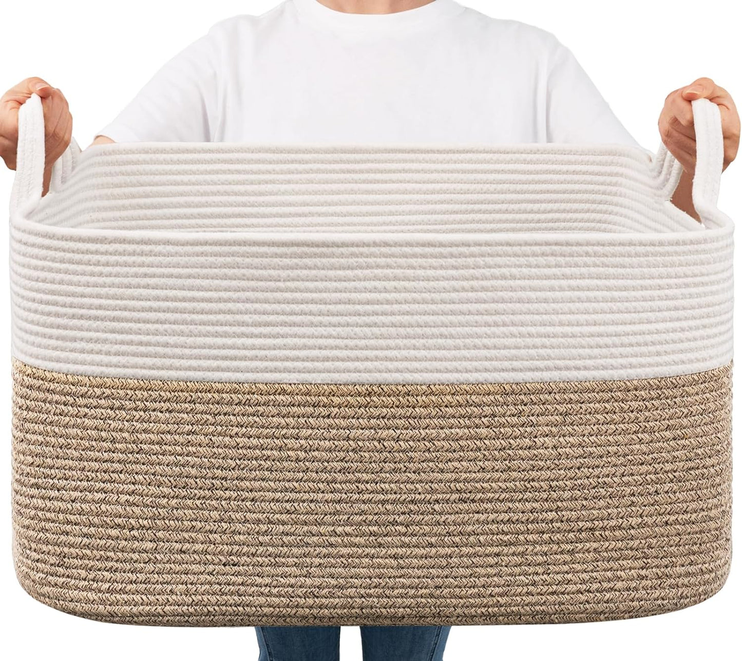 GALESENA 1PC large blanket basket, woven basket, laundry basket for storing rectangular dirty clothes basket for laundry, living room, bedroom rope storage basket for blankets