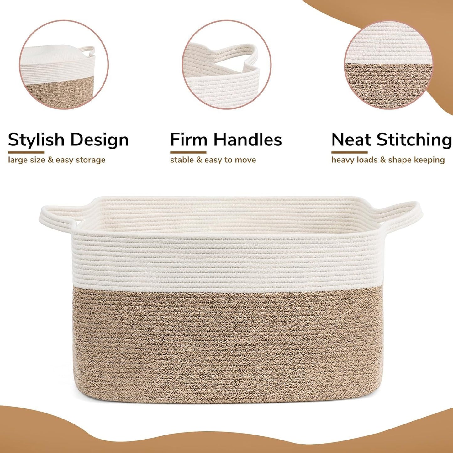 GALESENA 1PC large blanket basket, woven basket, laundry basket for storing rectangular dirty clothes basket for laundry, living room, bedroom rope storage basket for blankets