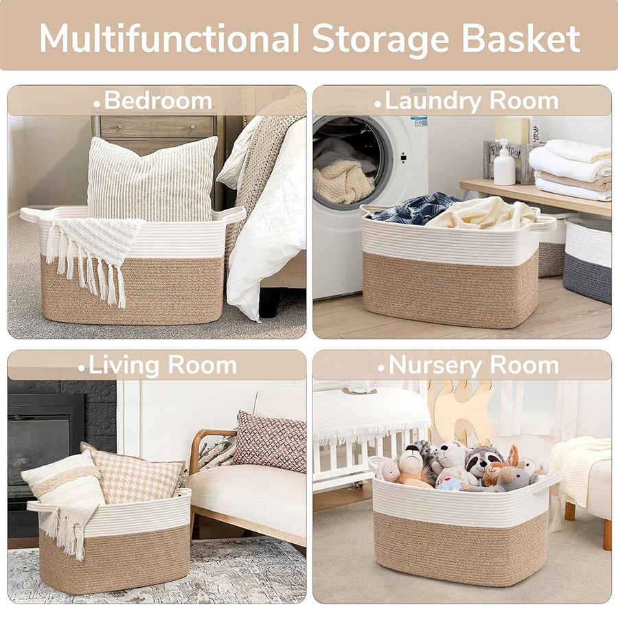 GALESENA 1PC large blanket basket, woven basket, laundry basket for storing rectangular dirty clothes basket for laundry, living room, bedroom rope storage basket for blankets