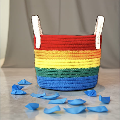 GALESENA 1PC Rainbow Colored Cotton Woven Storage Basket,Containers for household use,Suitable For Living Rooms, Bedrooms, Kitchens, Bathrooms, Etc., Can Be Used To Organize Toys, Books, And Dolls, And Place Items