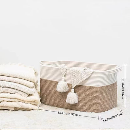 GALESENA 1PC large blanket basket, woven basket, laundry basket for storing rectangular dirty clothes basket for laundry, living room, bedroom rope storage basket for blankets