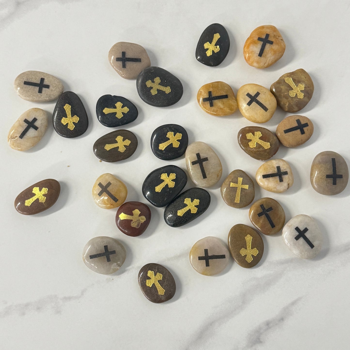 GALESENA Cross engraved artificial stones for baptism, christening, holy communion