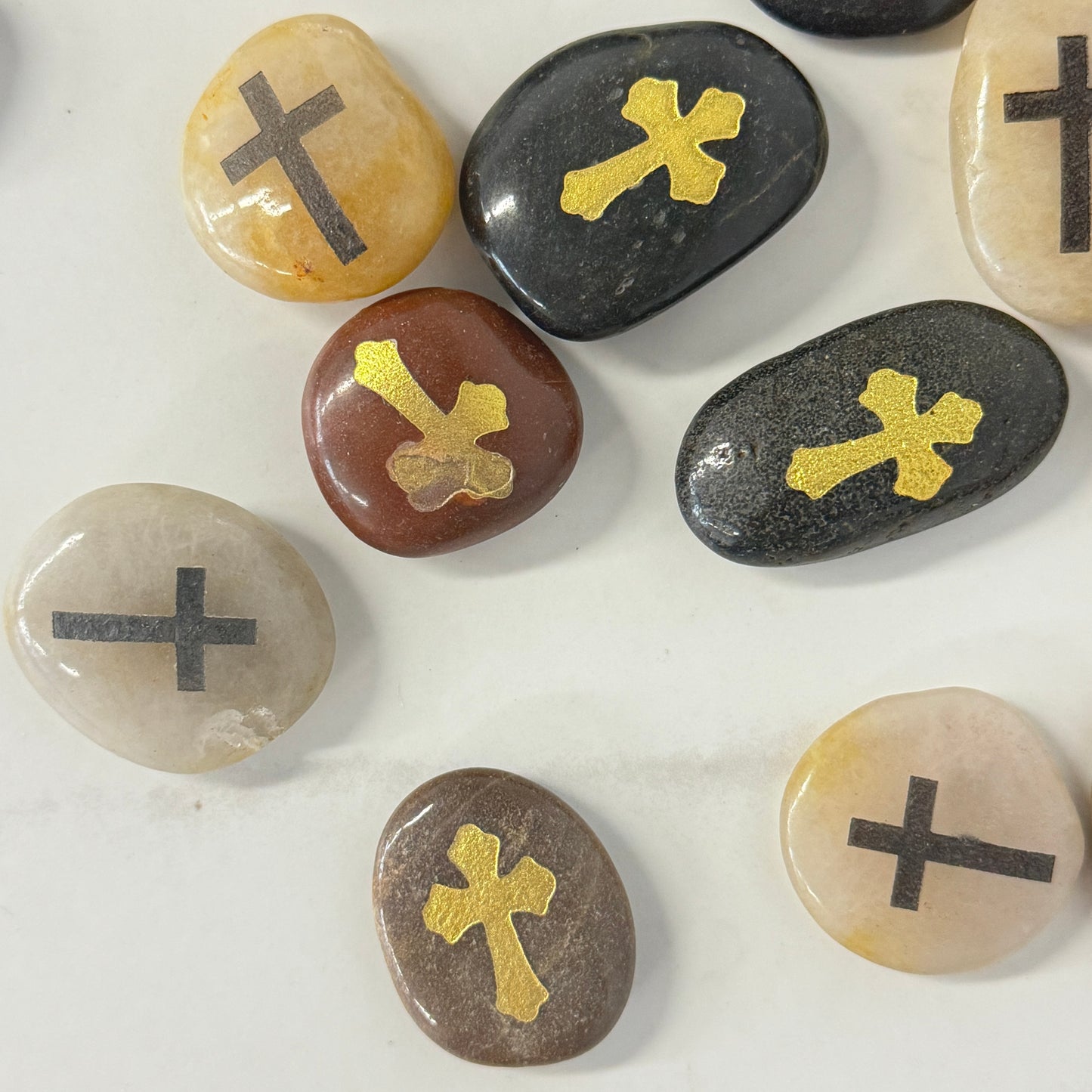 GALESENA Cross engraved artificial stones for baptism, christening, holy communion