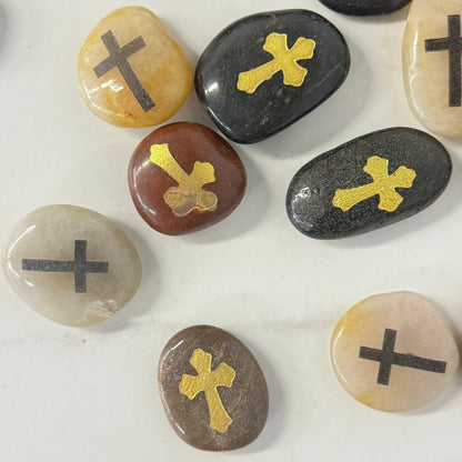 GALESENA Cross engraved artificial stones for baptism, christening, holy communion