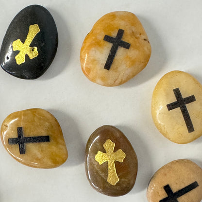 GALESENA Cross engraved artificial stones for baptism, christening, holy communion