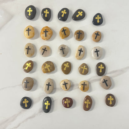 GALESENA Cross engraved artificial stones for baptism, christening, holy communion