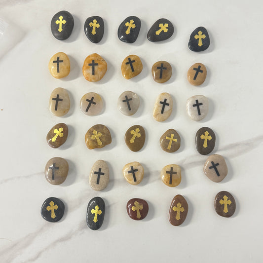 GALESENA Cross engraved artificial stones for baptism, christening, holy communion