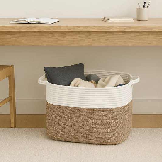GALESENA 1PC large blanket basket, woven basket, laundry basket for storing rectangular dirty clothes basket for laundry, living room, bedroom rope storage basket for blankets