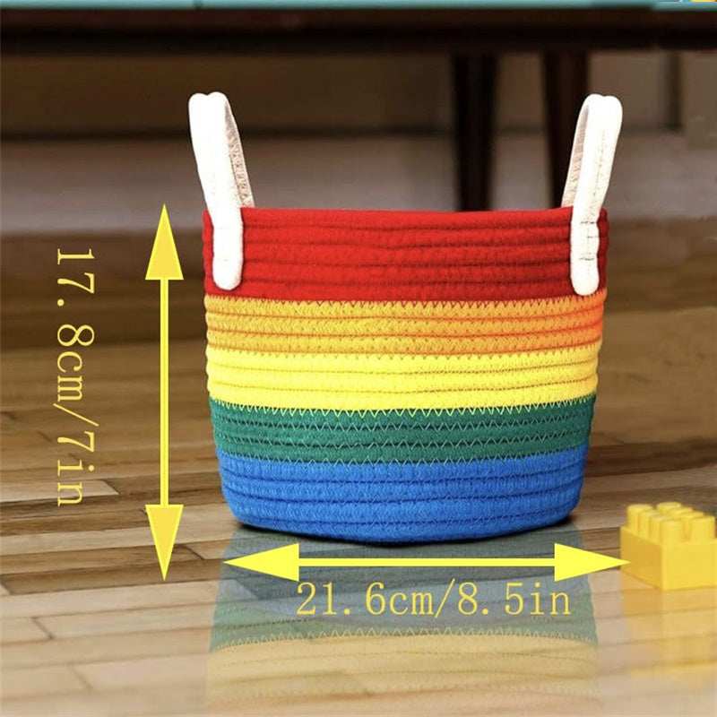GALESENA 1PC Rainbow Colored Cotton Woven Storage Basket,Containers for household use,Suitable For Living Rooms, Bedrooms, Kitchens, Bathrooms, Etc., Can Be Used To Organize Toys, Books, And Dolls, And Place Items