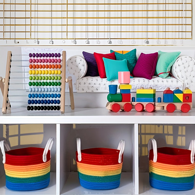 GALESENA 1PC Rainbow Colored Cotton Woven Storage Basket,Containers for household use,Suitable For Living Rooms, Bedrooms, Kitchens, Bathrooms, Etc., Can Be Used To Organize Toys, Books, And Dolls, And Place Items