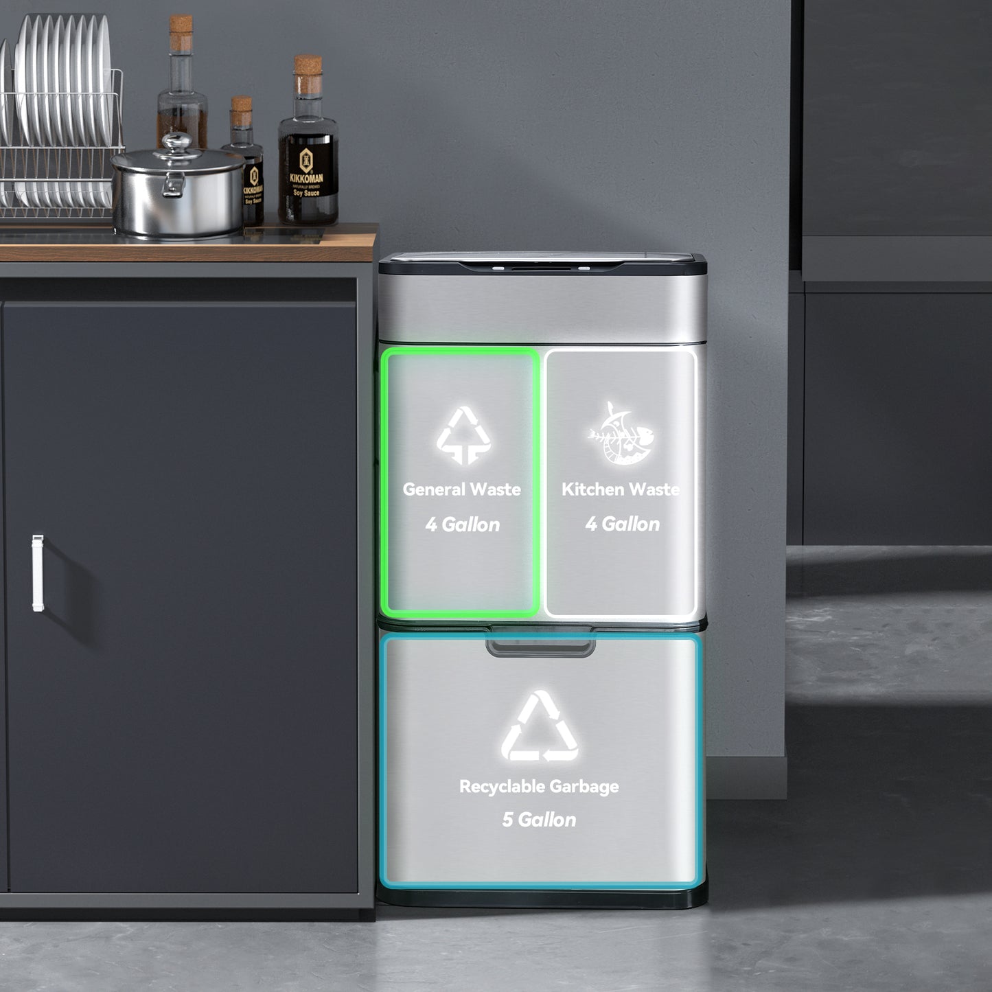 8892 Stainless Steel Induction Trash Bin