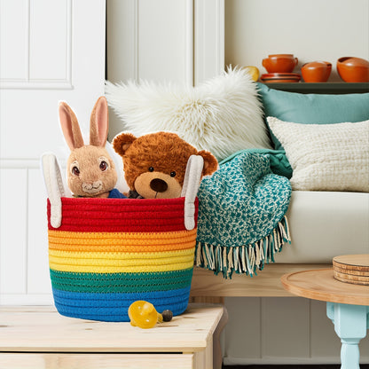 GALESENA 1PC Rainbow Colored Cotton Woven Storage Basket,Containers for household use,Suitable For Living Rooms, Bedrooms, Kitchens, Bathrooms, Etc., Can Be Used To Organize Toys, Books, And Dolls, And Place Items