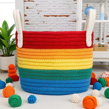 GALESENA 1PC Rainbow Colored Cotton Woven Storage Basket,Containers for household use,Suitable For Living Rooms, Bedrooms, Kitchens, Bathrooms, Etc., Can Be Used To Organize Toys, Books, And Dolls, And Place Items