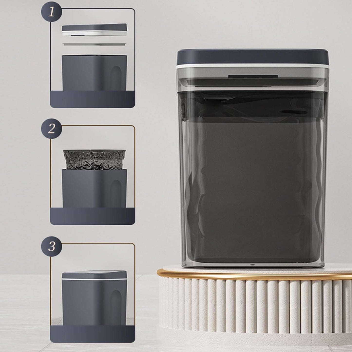GALESENA Touchless Bin Trash Can Smart Sensor Waste Bin Electric Touchless Bin Automatic Mute With Cover For Kitchen Bedroom 12L,Trash cans for household purposes