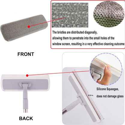 GALESENA 2-in-1 Window Screen Cleaning Brush, Double-Sided Mesh Cleaner Tool for Screens, Patio, Porch, Door and Window, Dry & Wet Use, Small Handheld Screen Brush for Dust and Grime (White & Gray)