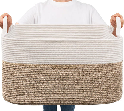 GALESENA 1PC large blanket basket, woven basket, laundry basket for storing rectangular dirty clothes basket for laundry, living room, bedroom rope storage basket for blankets