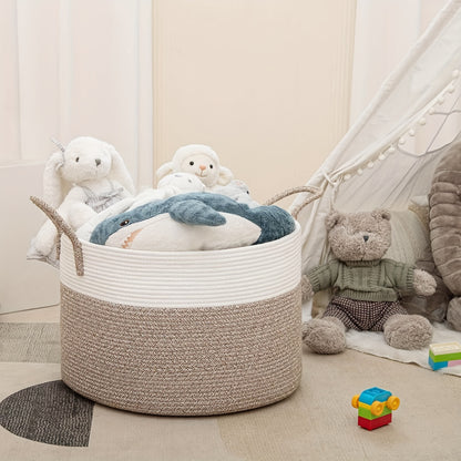 GALESENA 1PC blanket basket, laundry basket, living room blanket storage, doll storage basket with handle, large cotton rope basket, blanket laundry basket, clothes, pillows