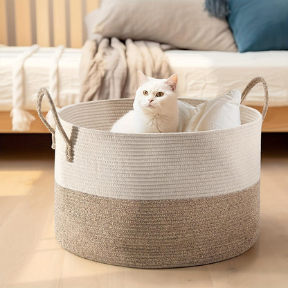 GALESENA 1PC blanket basket, laundry basket, living room blanket storage, doll storage basket with handle, large cotton rope basket, blanket laundry basket, clothes, pillows