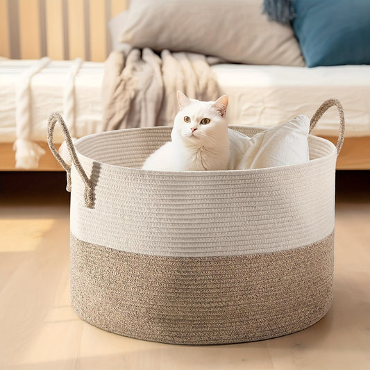 GALESENA 1PC blanket basket, laundry basket, living room blanket storage, doll storage basket with handle, large cotton rope basket, blanket laundry basket, clothes, pillows