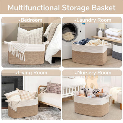 GALESENA 1PC large blanket basket, woven basket, laundry basket for storing rectangular dirty clothes basket for laundry, living room, bedroom rope storage basket for blankets