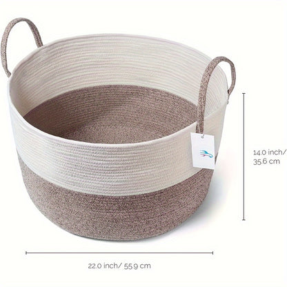 GALESENA 1PC blanket basket, laundry basket, living room blanket storage, doll storage basket with handle, large cotton rope basket, blanket laundry basket, clothes, pillows