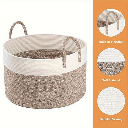 GALESENA 1PC blanket basket, laundry basket, living room blanket storage, doll storage basket with handle, large cotton rope basket, blanket laundry basket, clothes, pillows